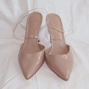 Nine West Foe Light Natural Clear Ankle Strap Pointy Toe Stiletto Pumps Size 11M